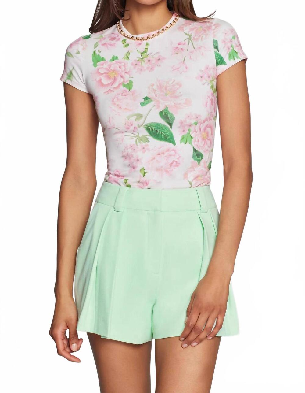 NEW GENERATION LOVE floral chain short sleeve top in pink petal dream
